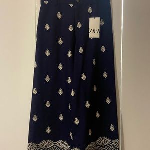 Zara Embroidered Culottes, Navy Blue, BRAND NEW